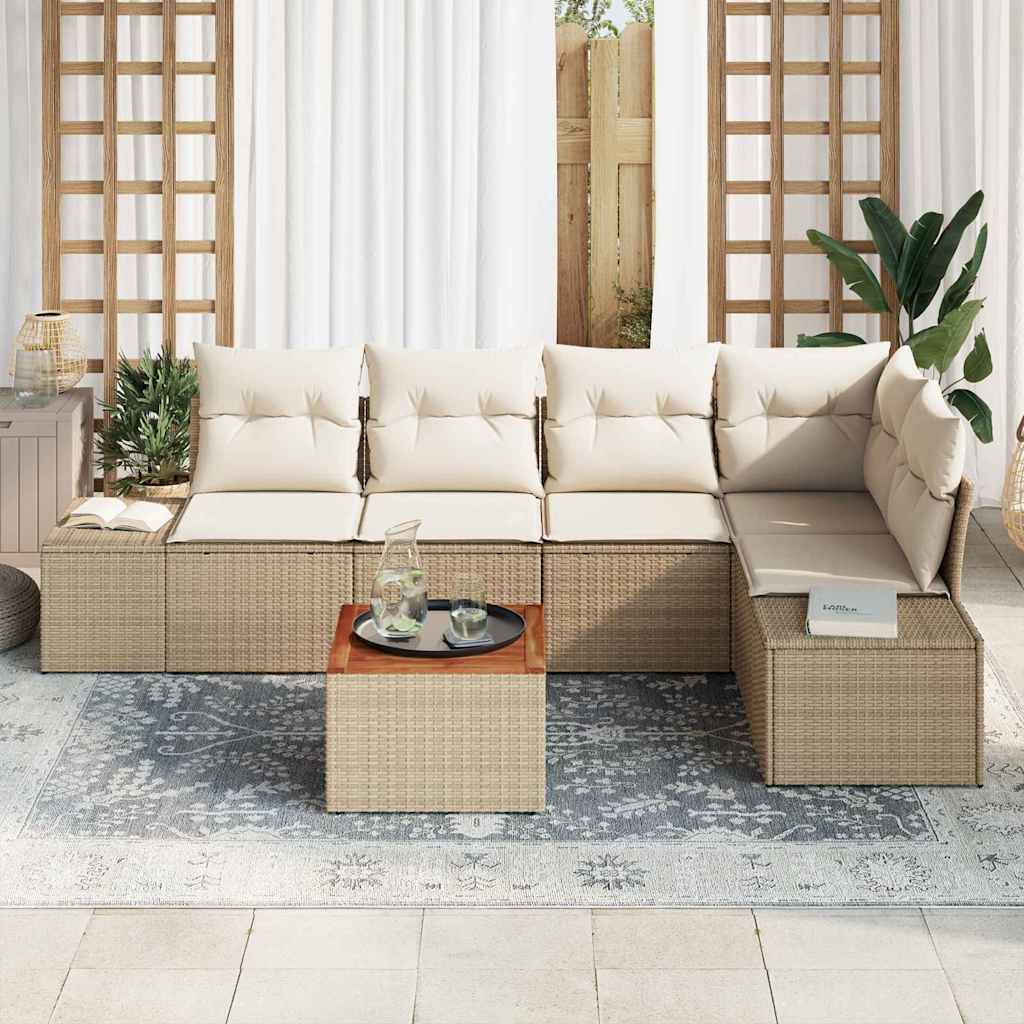 Kerti Kanapé Szett tárolóval 6 pcs Beige és krém polirattan