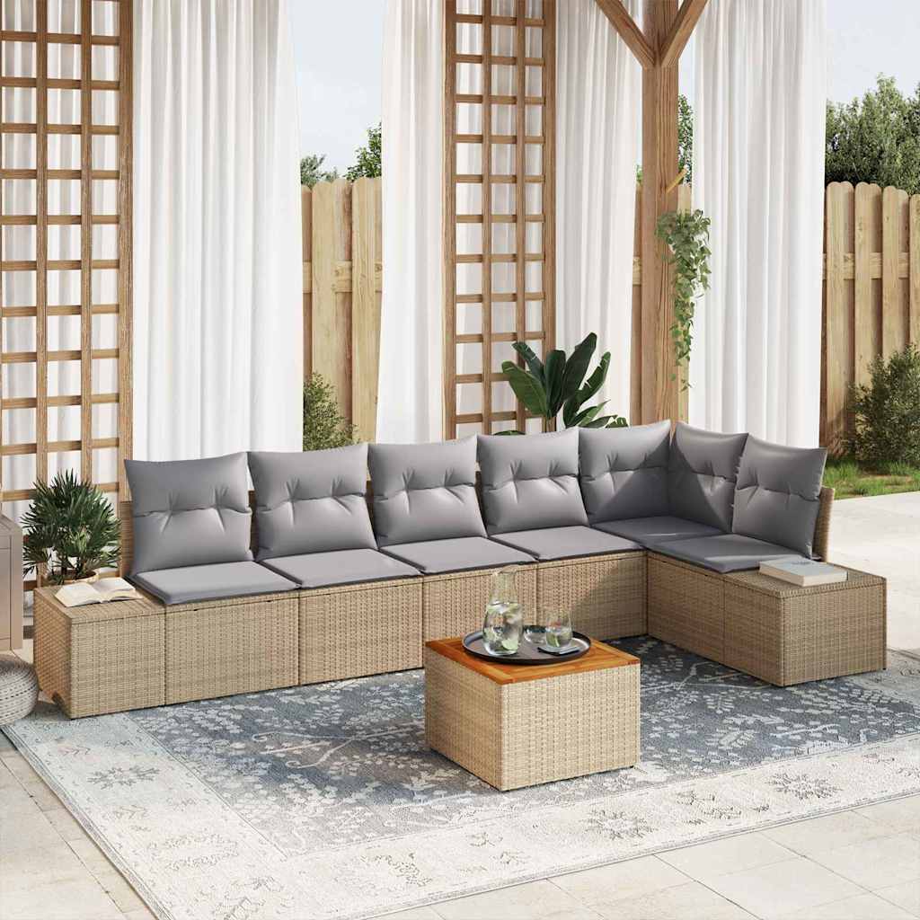 Kerti Kanapé Szett 7 pcs Beige és Világosszürke polirattan