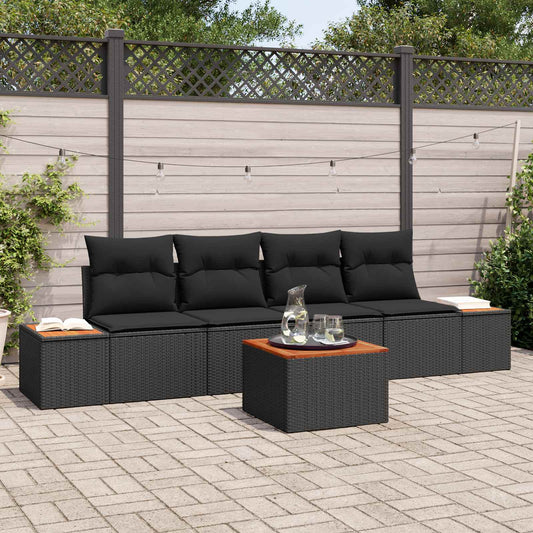 Kerti Kanapé Szett párnával tárolóval 5 pcs Fekete Poli rattan