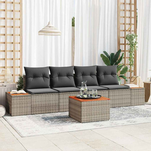 Kerti Kanapé Szett párnával tárolóval 5 pcs Szürke Poli rattan