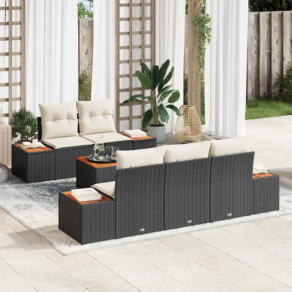 Kerti Kanapé Szett tárolóval 6 pcs Fekete Poli rattan