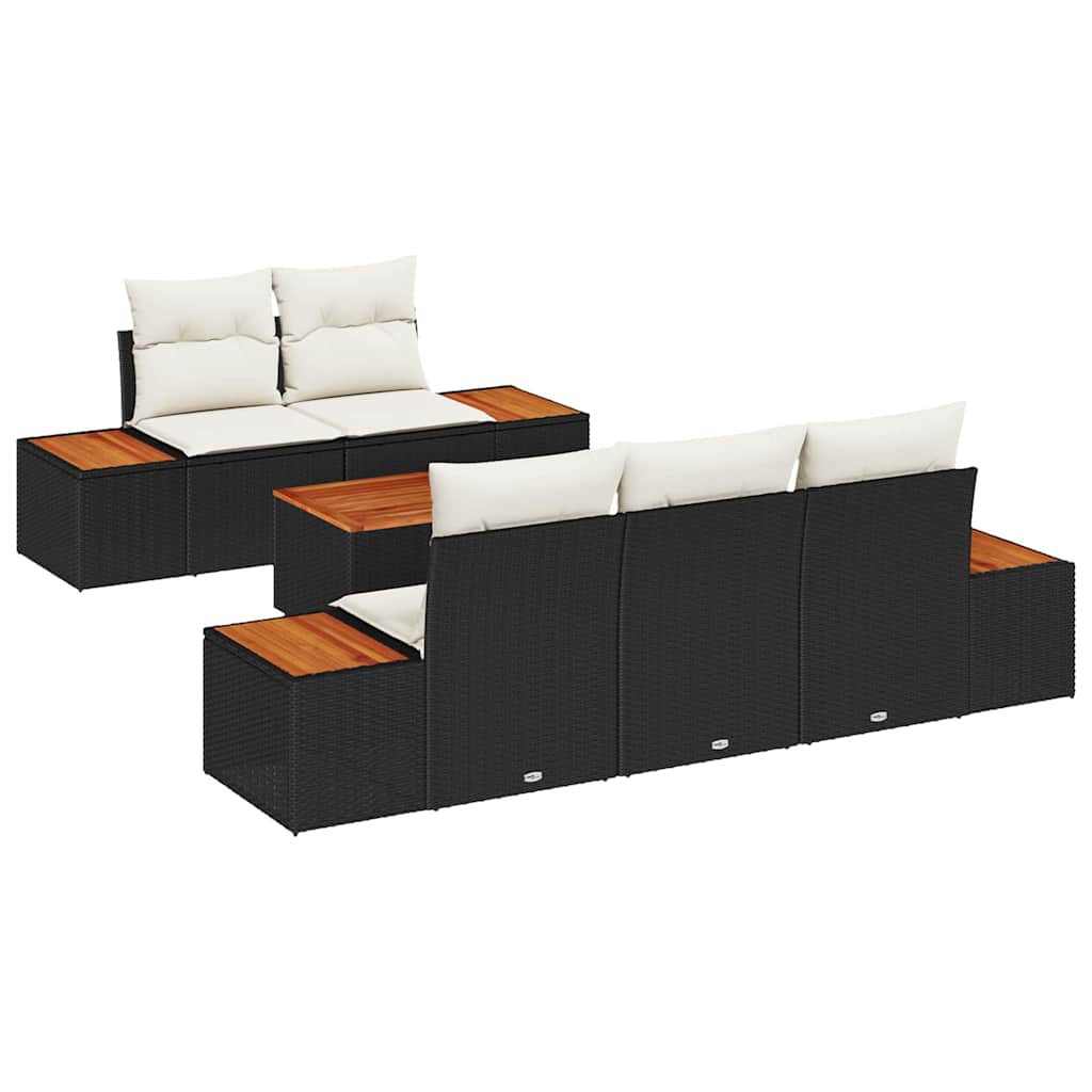 Kerti Kanapé Szett tárolóval 6 pcs Fekete Poli rattan