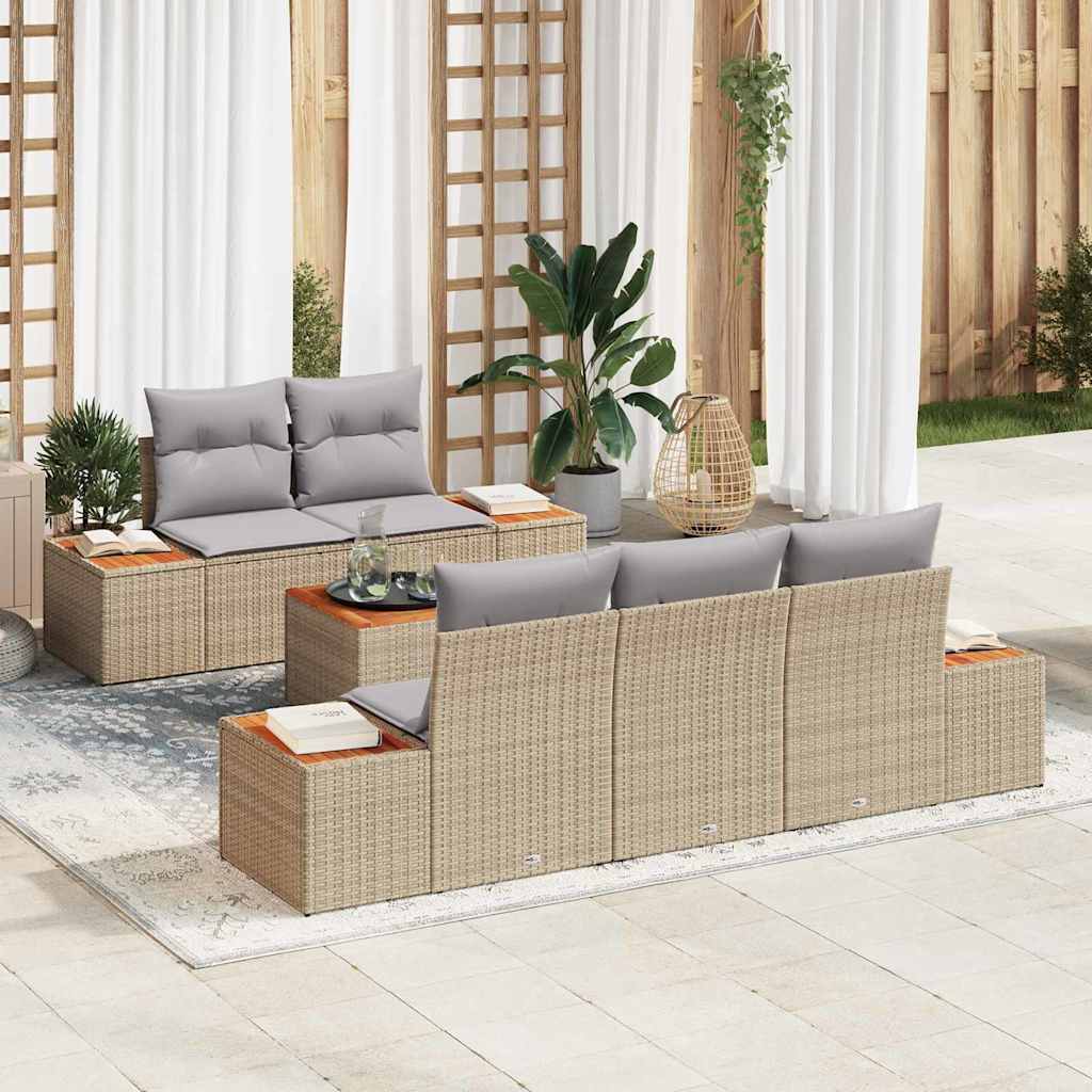 Kerti Kanapé Szett párnával tárolóval 6 pcs Bézs Poli rattan