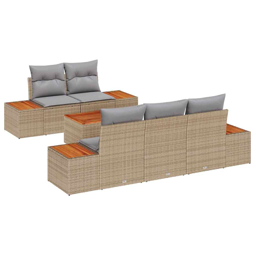 Kerti Kanapé Szett párnával tárolóval 6 pcs Bézs Poli rattan
