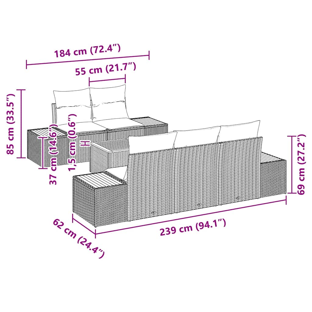Kerti Kanapé Szett párnával tárolóval 6 pcs Bézs Poli rattan