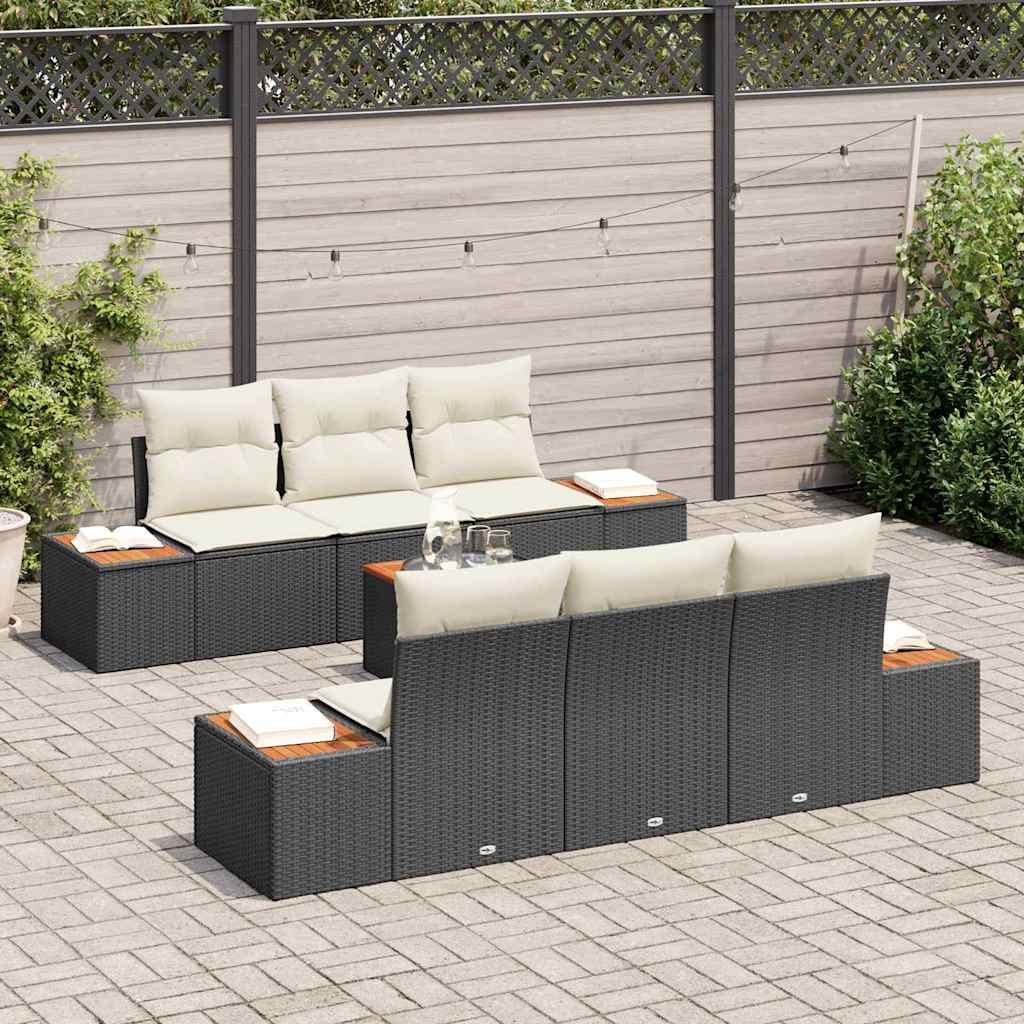 Kerti Kanapé Szett tárolóval 7 pcs Fekete Poli rattan