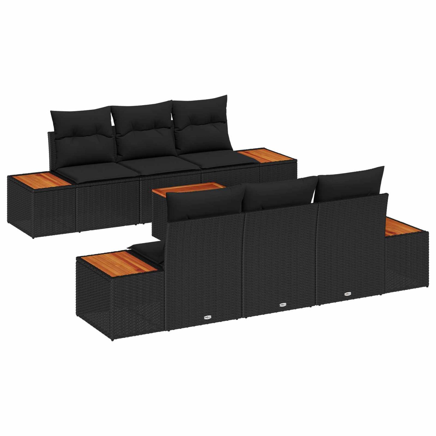 Kerti Kanapé Szett párnával tárolóval 7 pcs Fekete Poli rattan