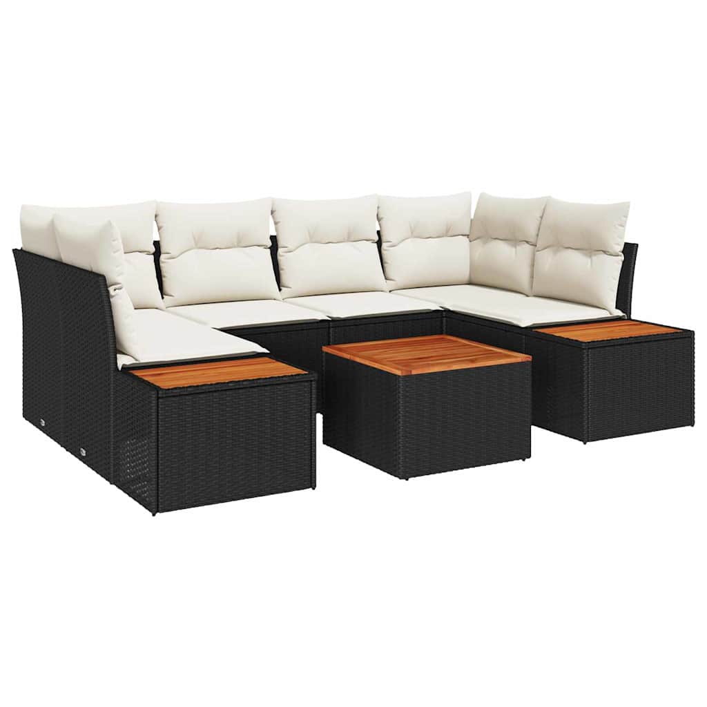 Kerti Kanapé Szett tárolóval 7 pcs Fekete Poli rattan