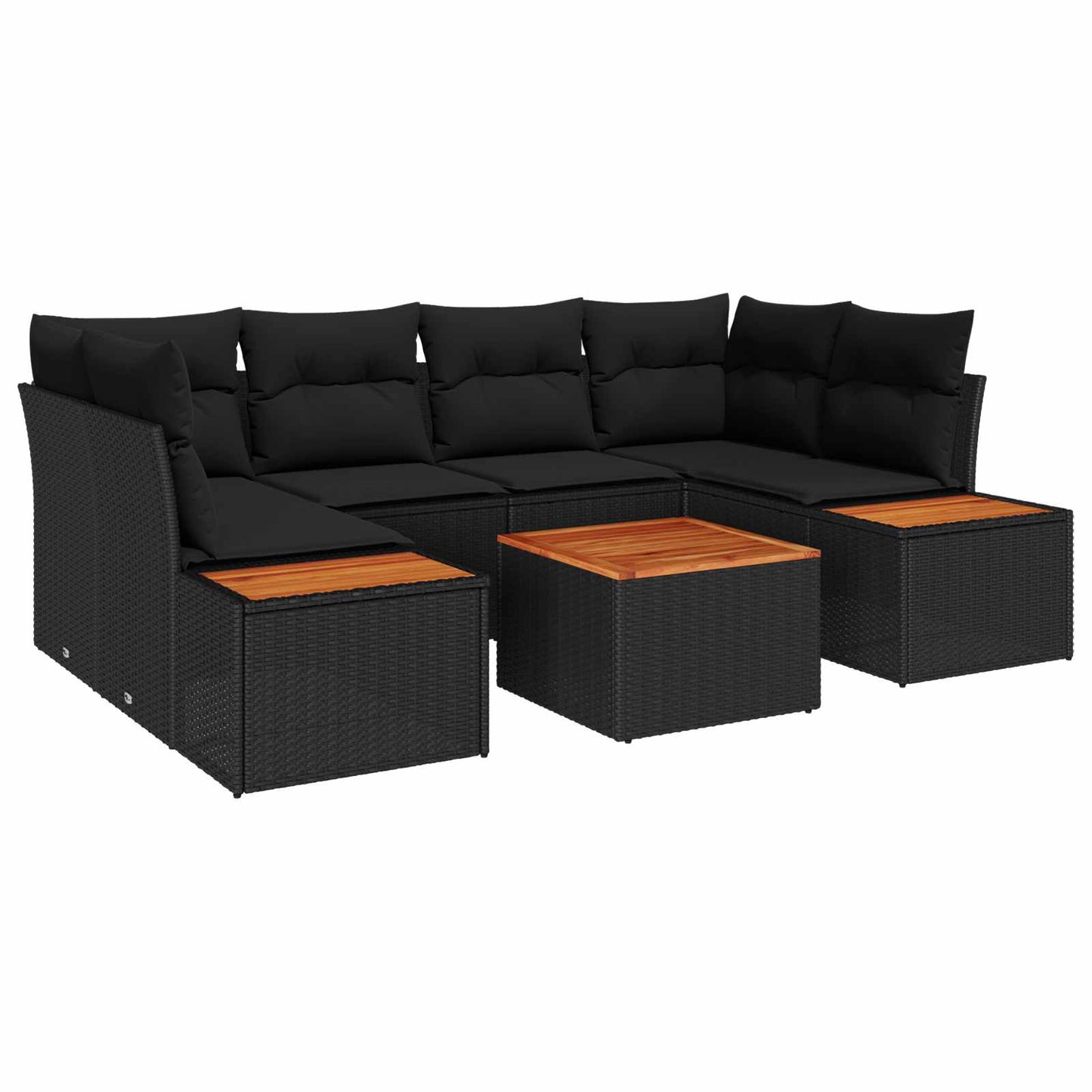 Kerti Kanapé Szett párnával tárolóval 6 pcs Fekete Poli rattan