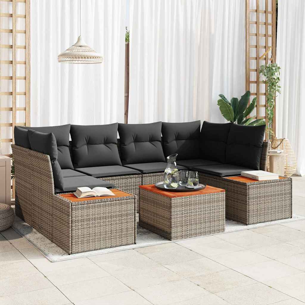 Kerti Kanapé Szett tárolóval 7 pcs Szürke Poli rattan
