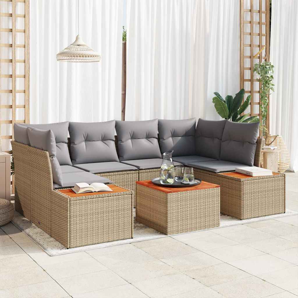 Kerti Kanapé Szett párnával tárolóval 6 pcs Bézs Poli rattan