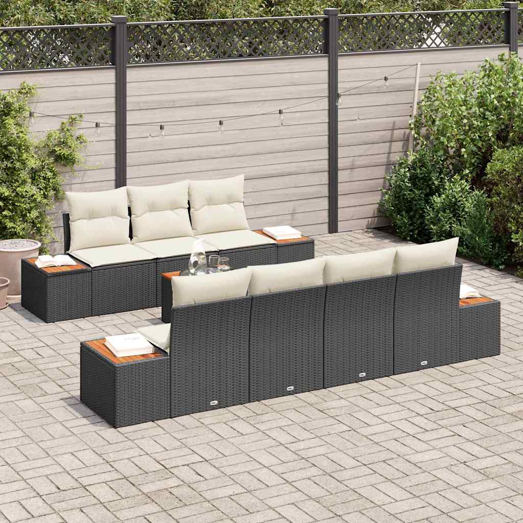 Kerti Kanapé Szett párnával tárolóval 8 pcs Fekete Poli rattan