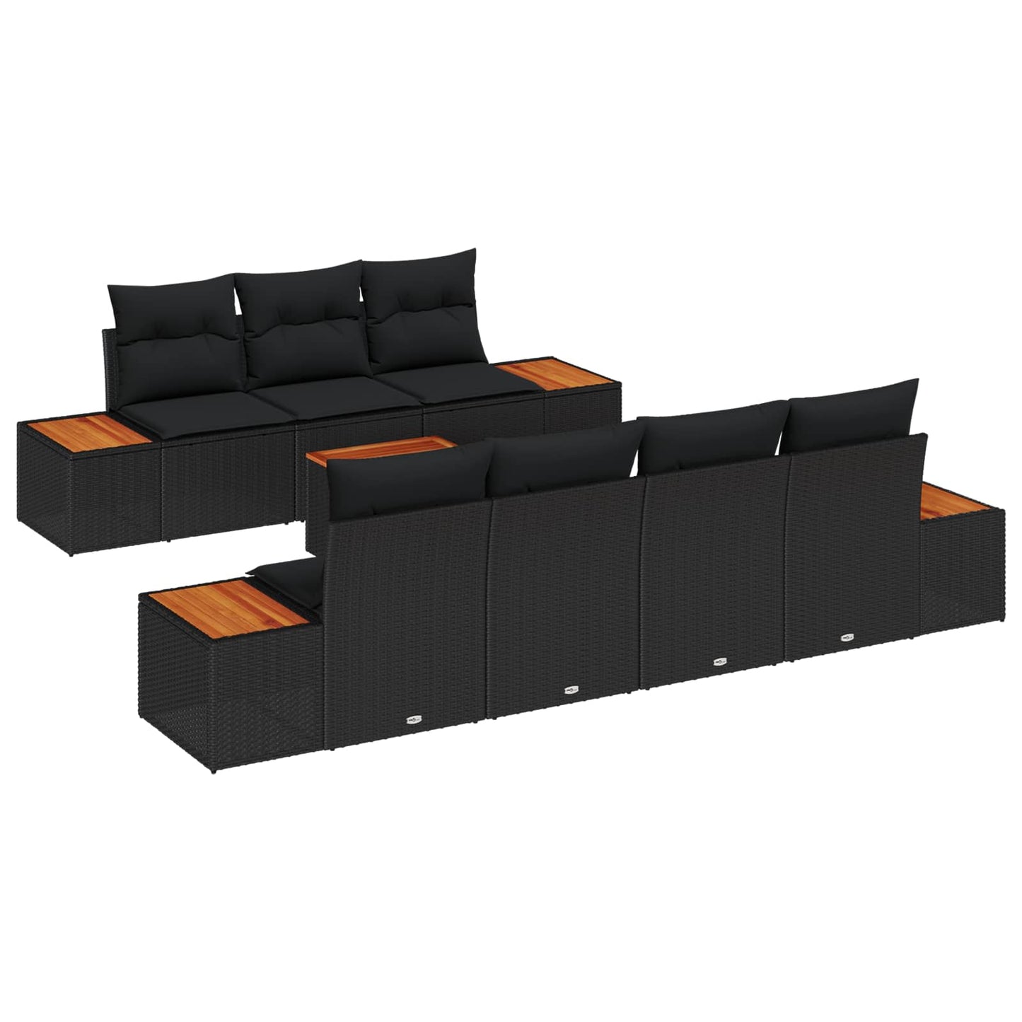 Kerti Kanapé Szett párnával tárolóval 8 pcs Fekete Poli rattan