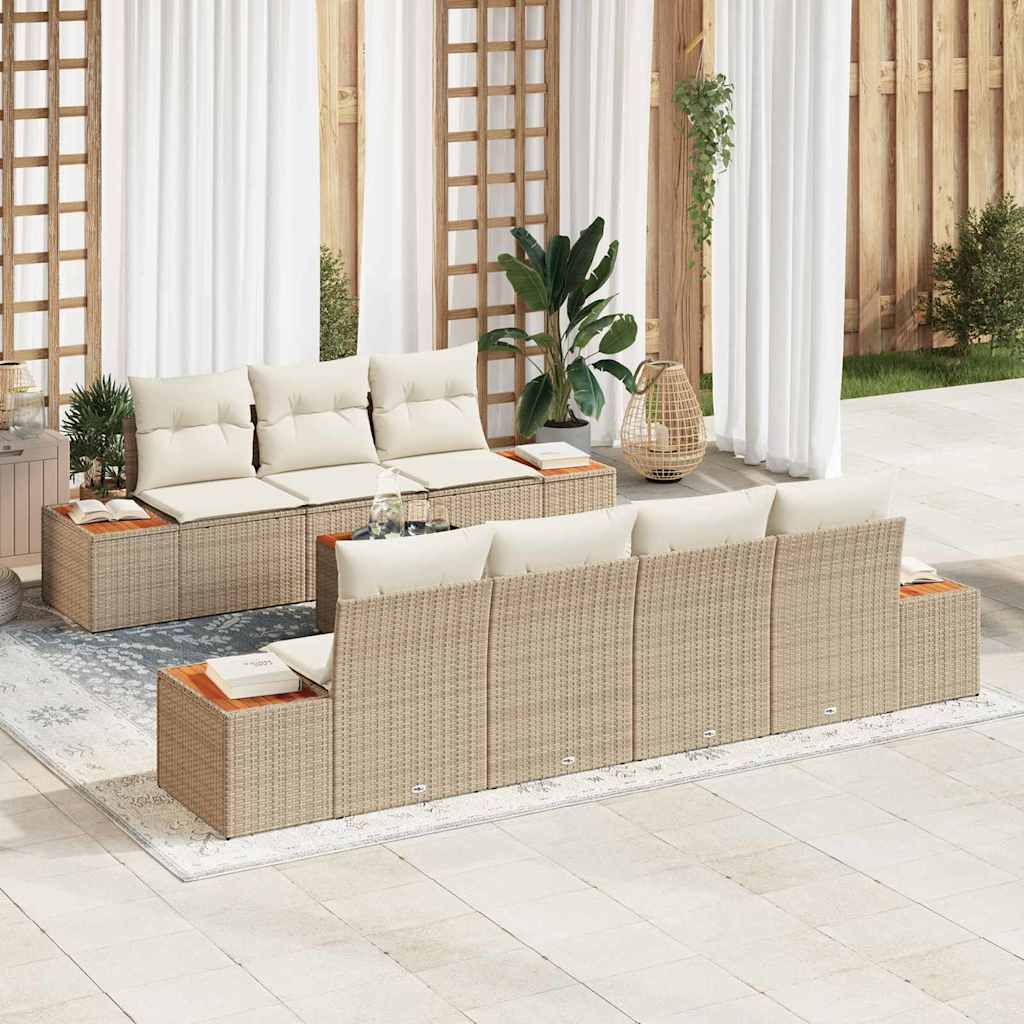 Kerti Kanapé Szett tárolóval 8 pcs Bézs Poli rattan