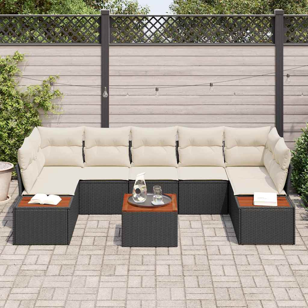 Kerti Kanapé Szett párnával tárolóval 8 pcs Fekete Poli rattan