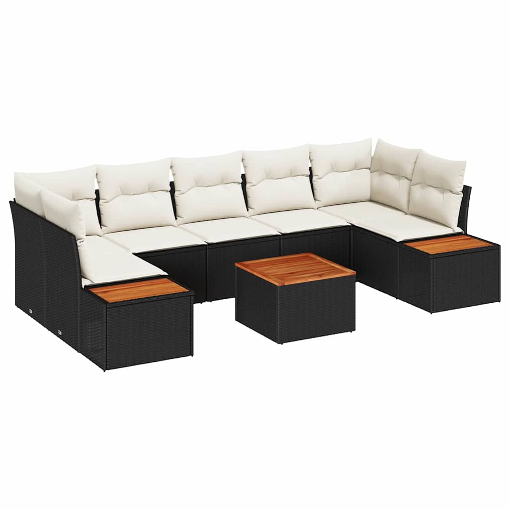 Kerti Kanapé Szett párnával tárolóval 8 pcs Fekete Poli rattan