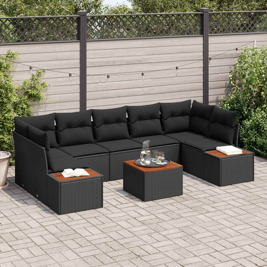 Kerti Kanapé Szett párnával tárolóval 8 pcs Fekete Poli rattan