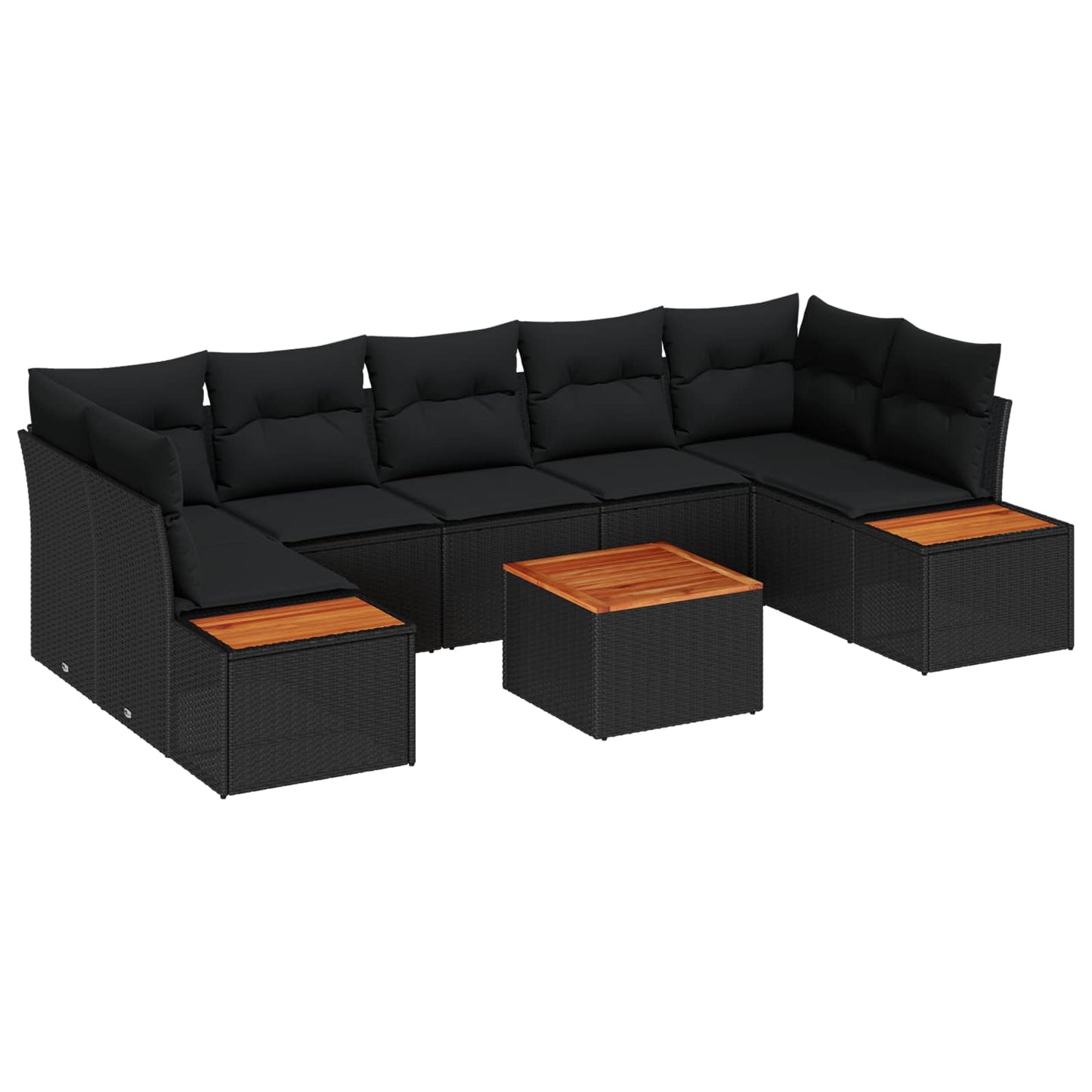 Kerti Kanapé Szett párnával tárolóval 8 pcs Fekete Poli rattan