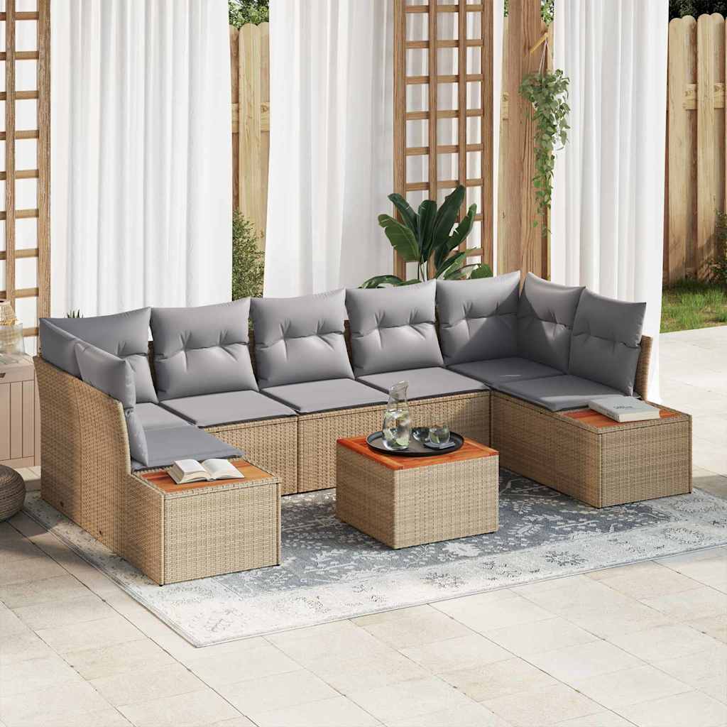 Kerti Kanapé Szett párnával tárolóval 8 pcs Bézs Poli rattan