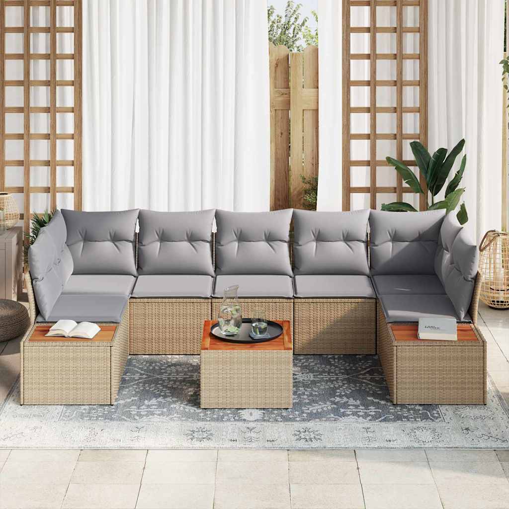 Kerti Kanapé Szett párnával tárolóval 8 pcs Bézs Poli rattan