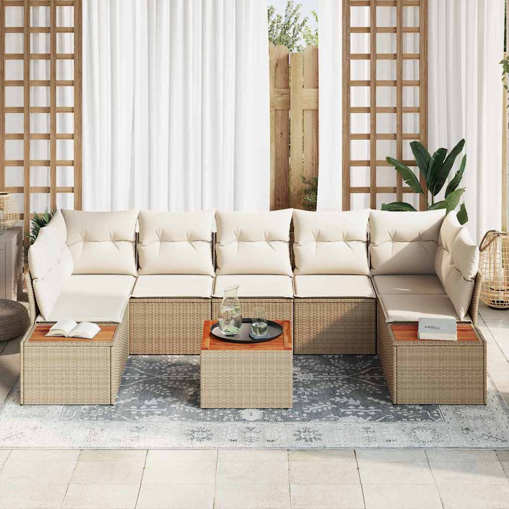 Kerti Kanapé Szett párnával tárolóval 8 pcs Bézs Poli rattan