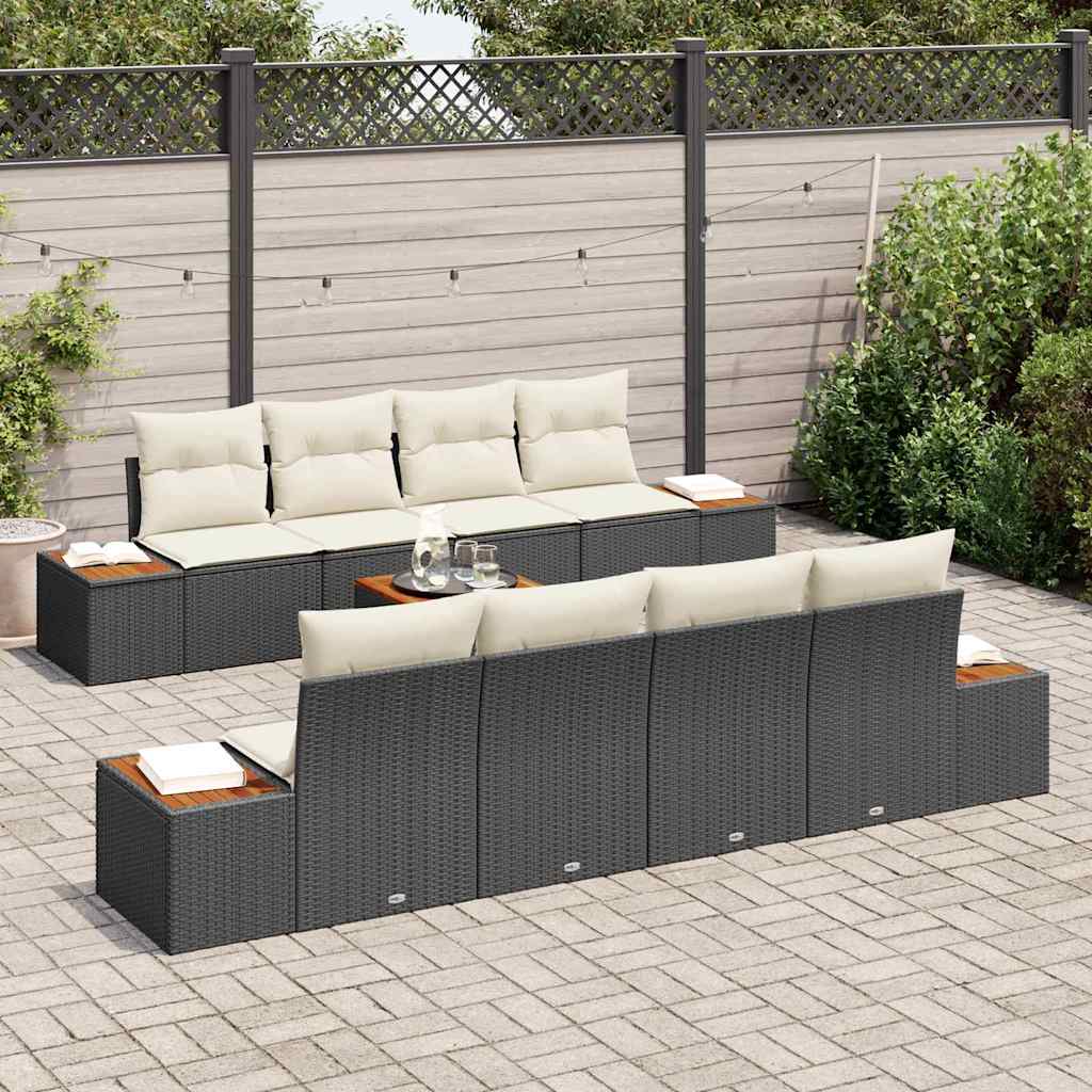 Kerti Kanapé Szett tárolóval 9 pcs Fekete Poli rattan