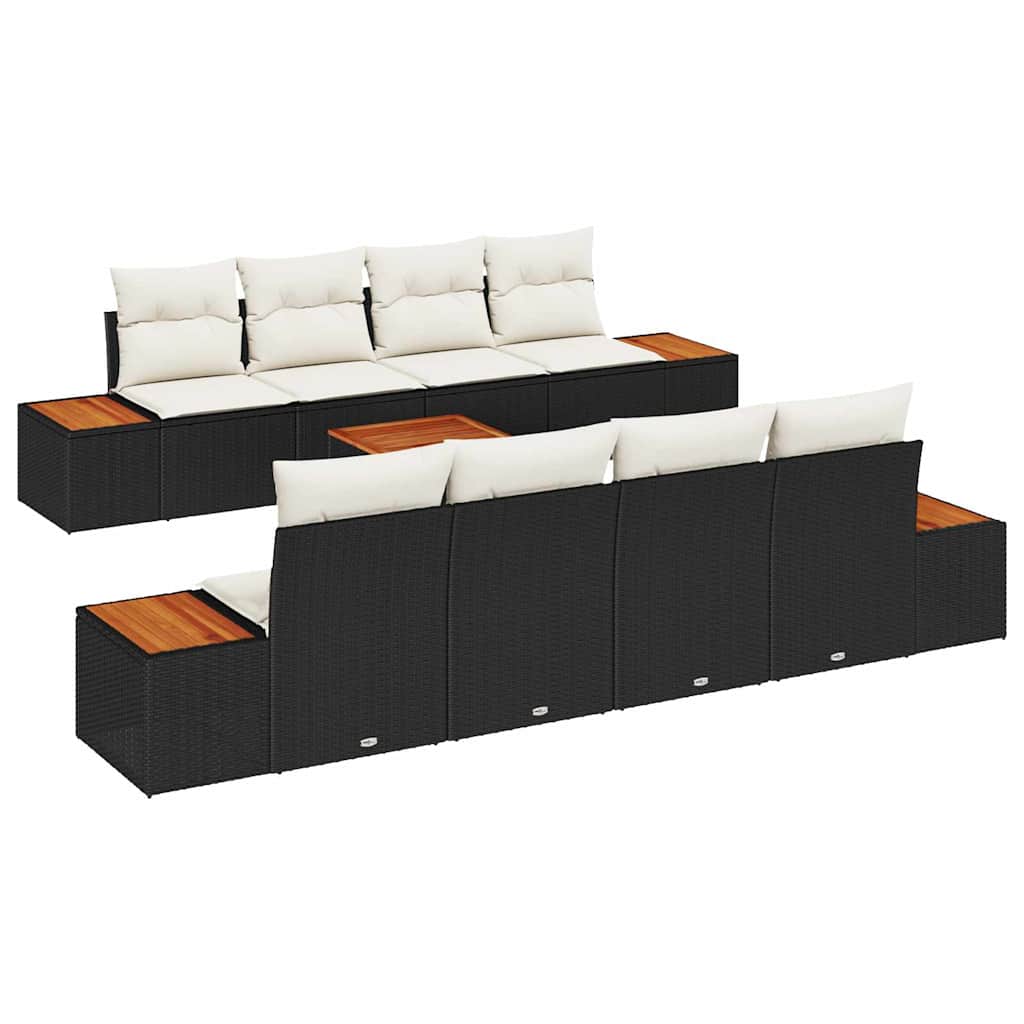 Kerti Kanapé Szett tárolóval 9 pcs Fekete Poli rattan