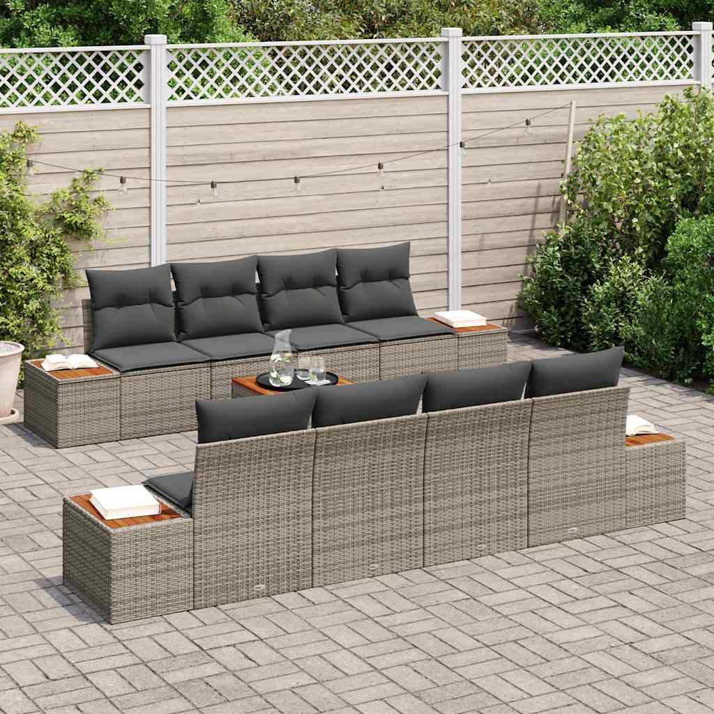 Kerti Kanapé Szett tárolóval 9 pcs Szürke Poli rattan