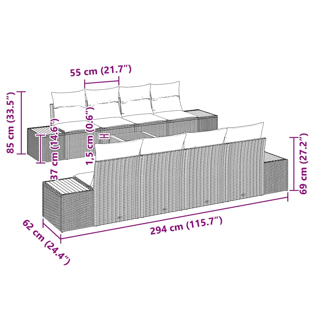 Kerti Kanapé Szett tárolóval 9 pcs Bézs Poli rattan