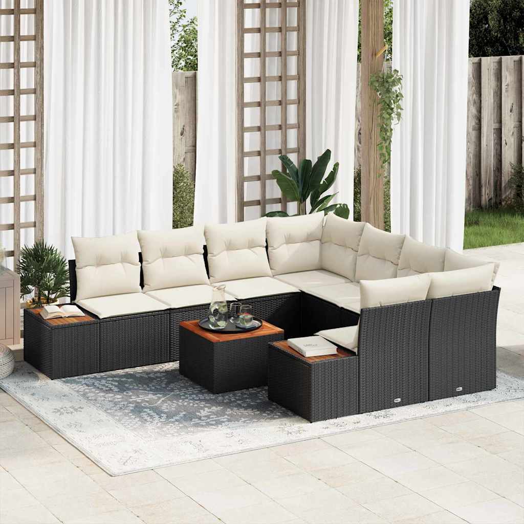 Kerti Kanapé Szett tárolóval 9 pcs Fekete Poli rattan