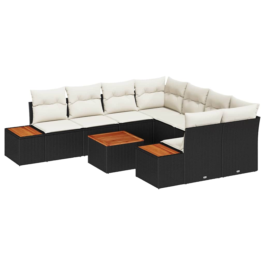 Kerti Kanapé Szett tárolóval 9 pcs Fekete Poli rattan