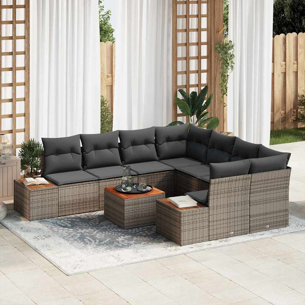 Kerti Kanapé Szett tárolóval 9 pcs Szürke Poli rattan