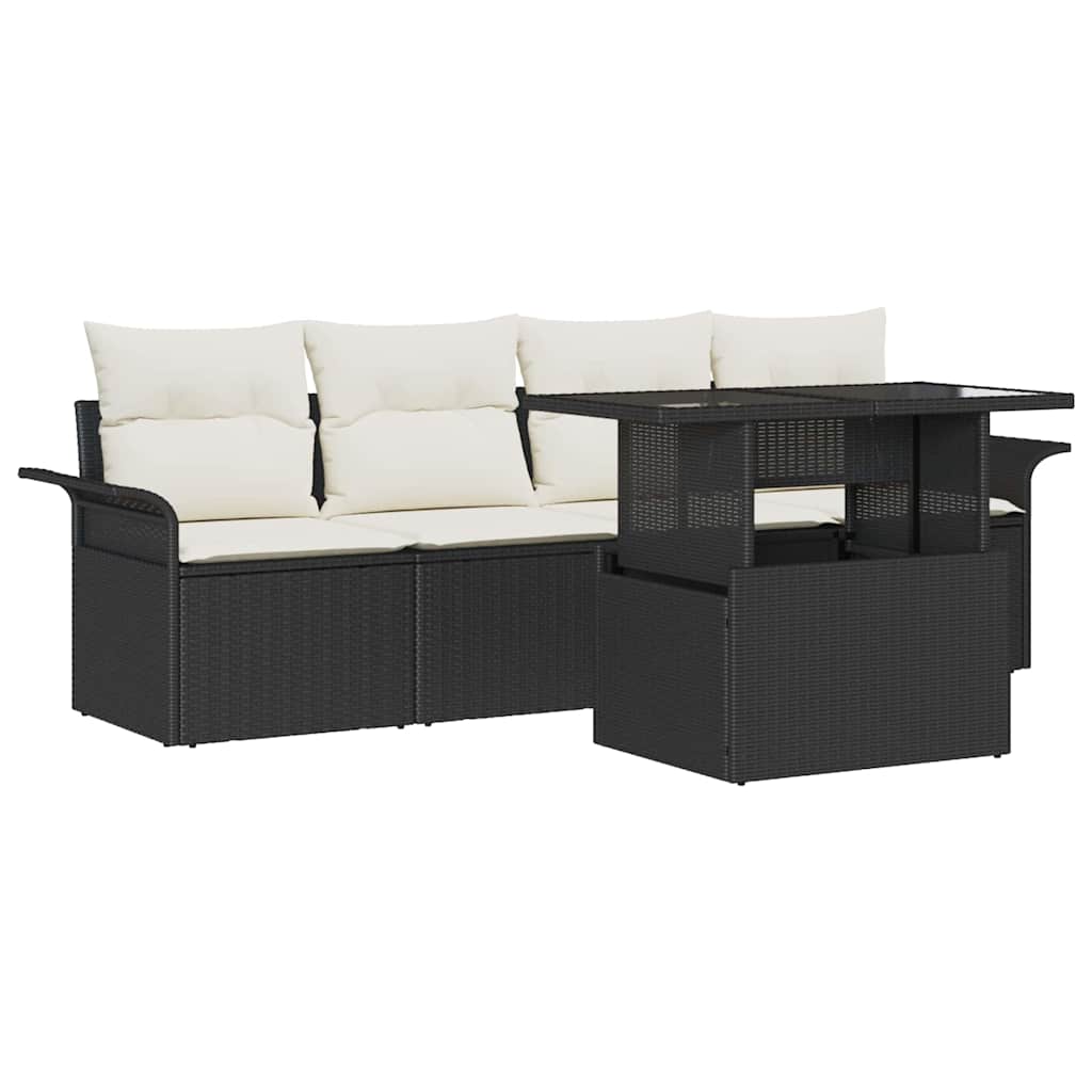 Kerti Kanapé Szett párnával tárolóval 5 pcs Fekete Poly Rattan