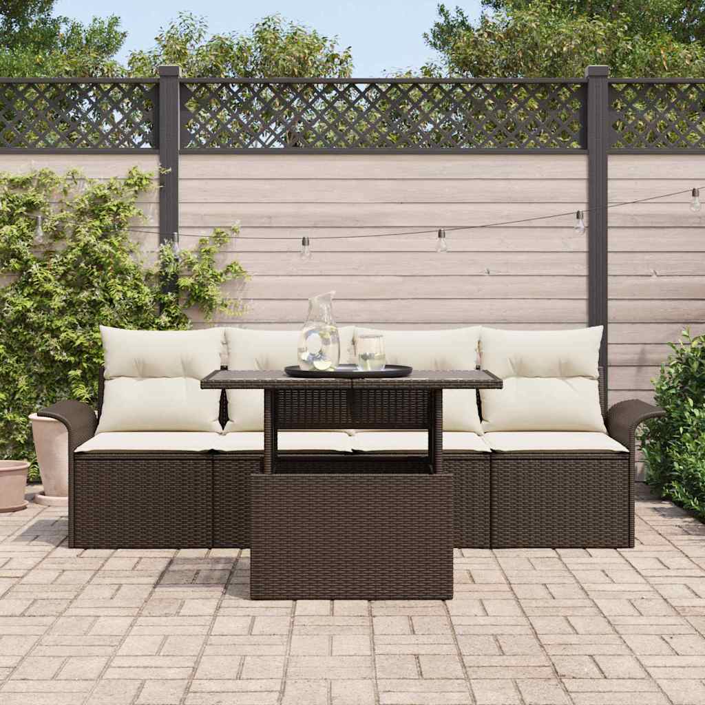 Kerti Kanapé Szett 5 db Barna [Műanyag]: Poly Rattan