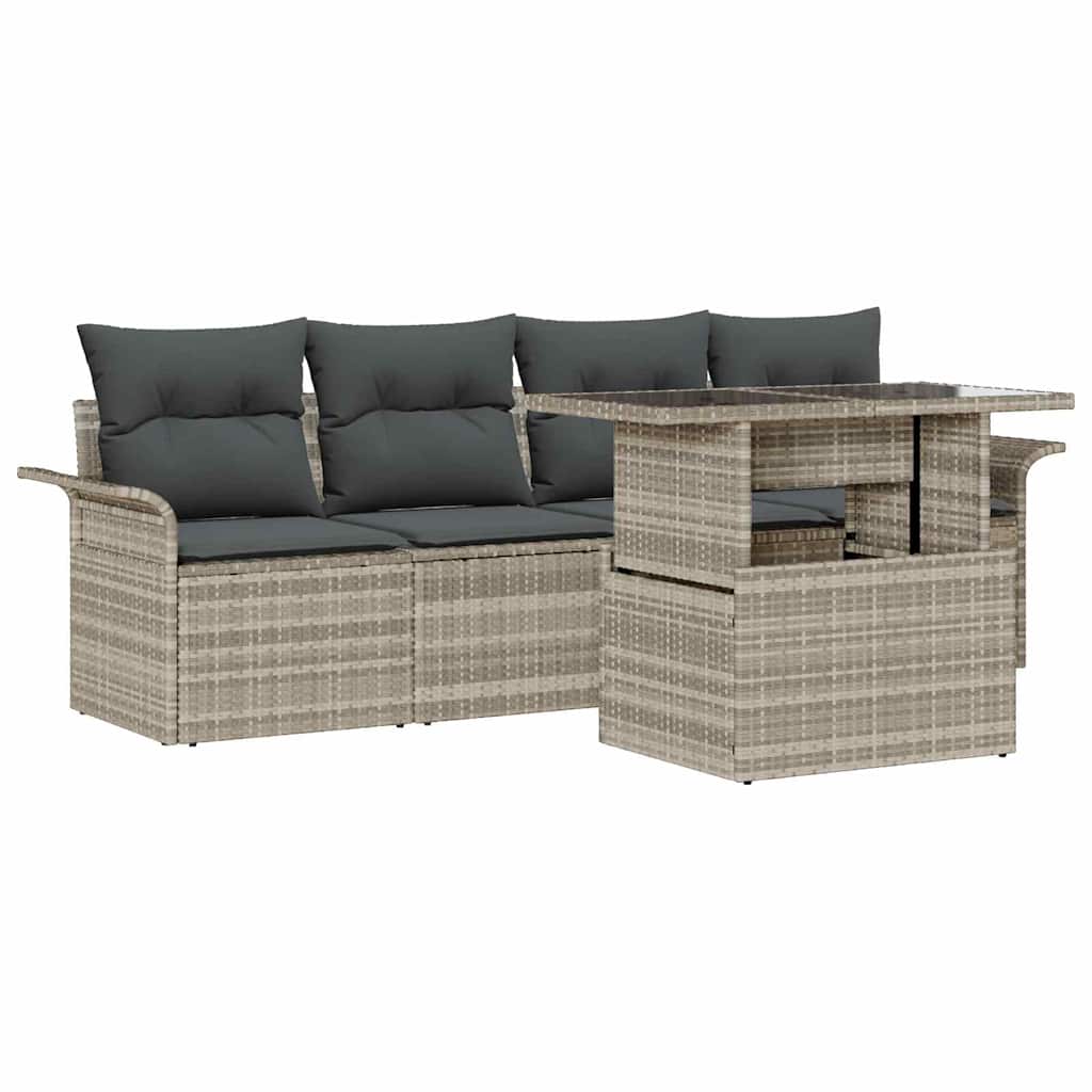 Kerti Kanapé Szett párnával 5 pcs Világosszürke Poly Rattan