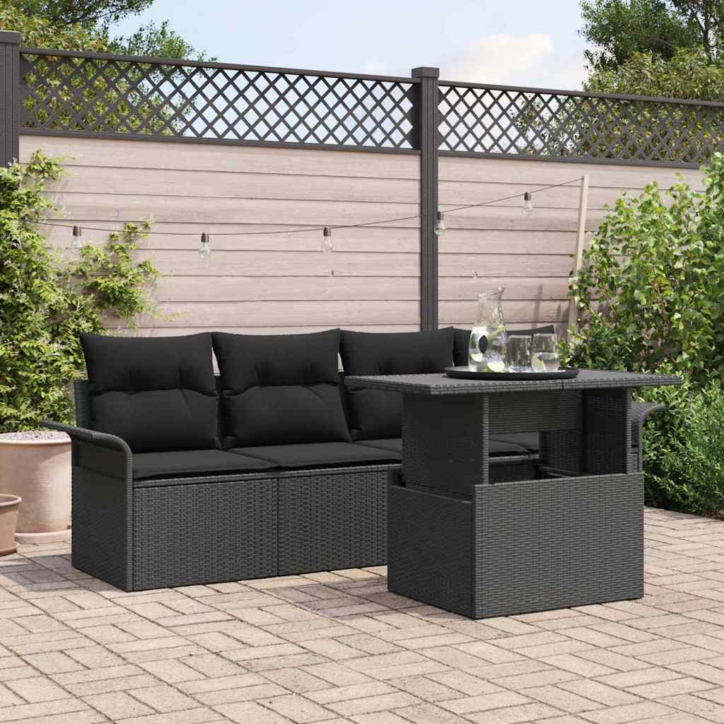 Kerti Kanapé Szett párnával tárolóval 5 pcs Fekete Poly Rattan