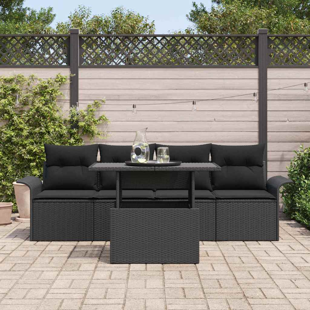 Kerti Kanapé Szett párnával tárolóval 5 pcs Fekete Poly Rattan