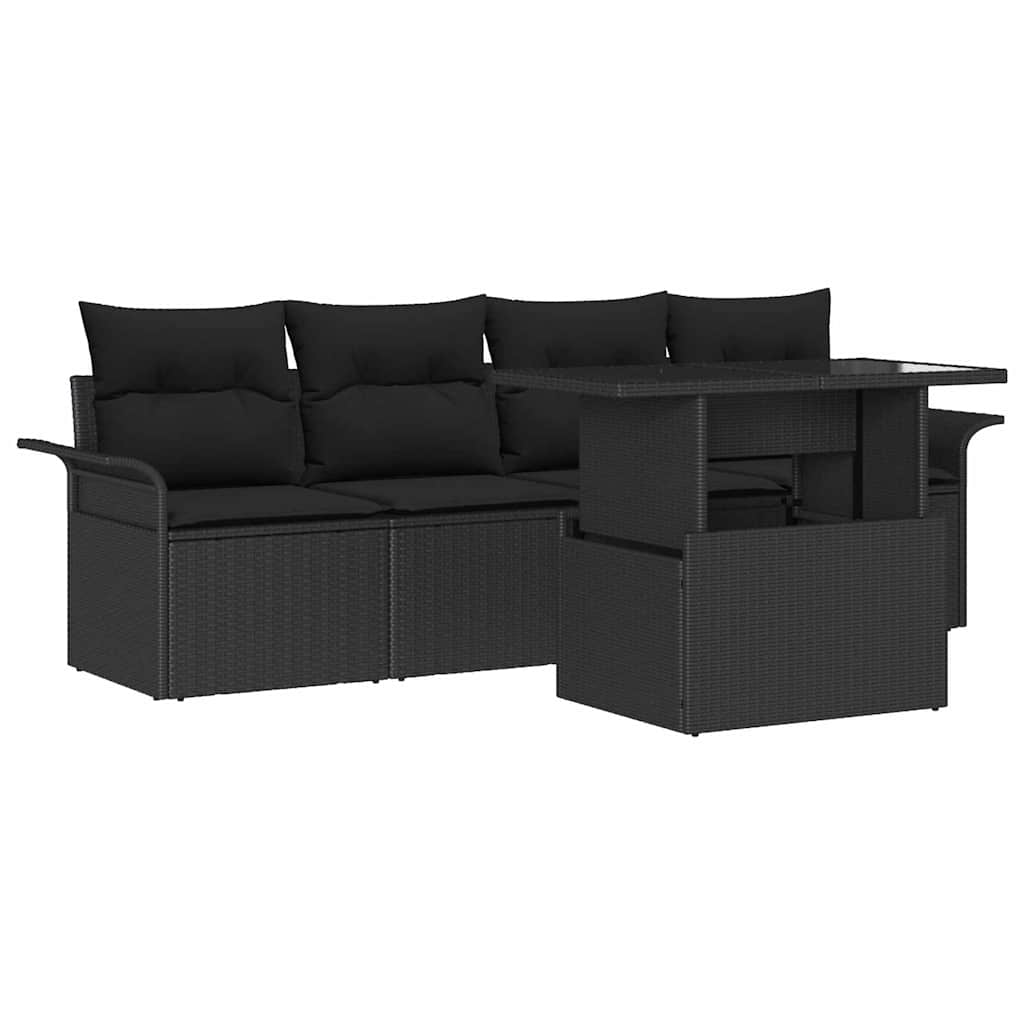Kerti Kanapé Szett párnával tárolóval 5 pcs Fekete Poly Rattan
