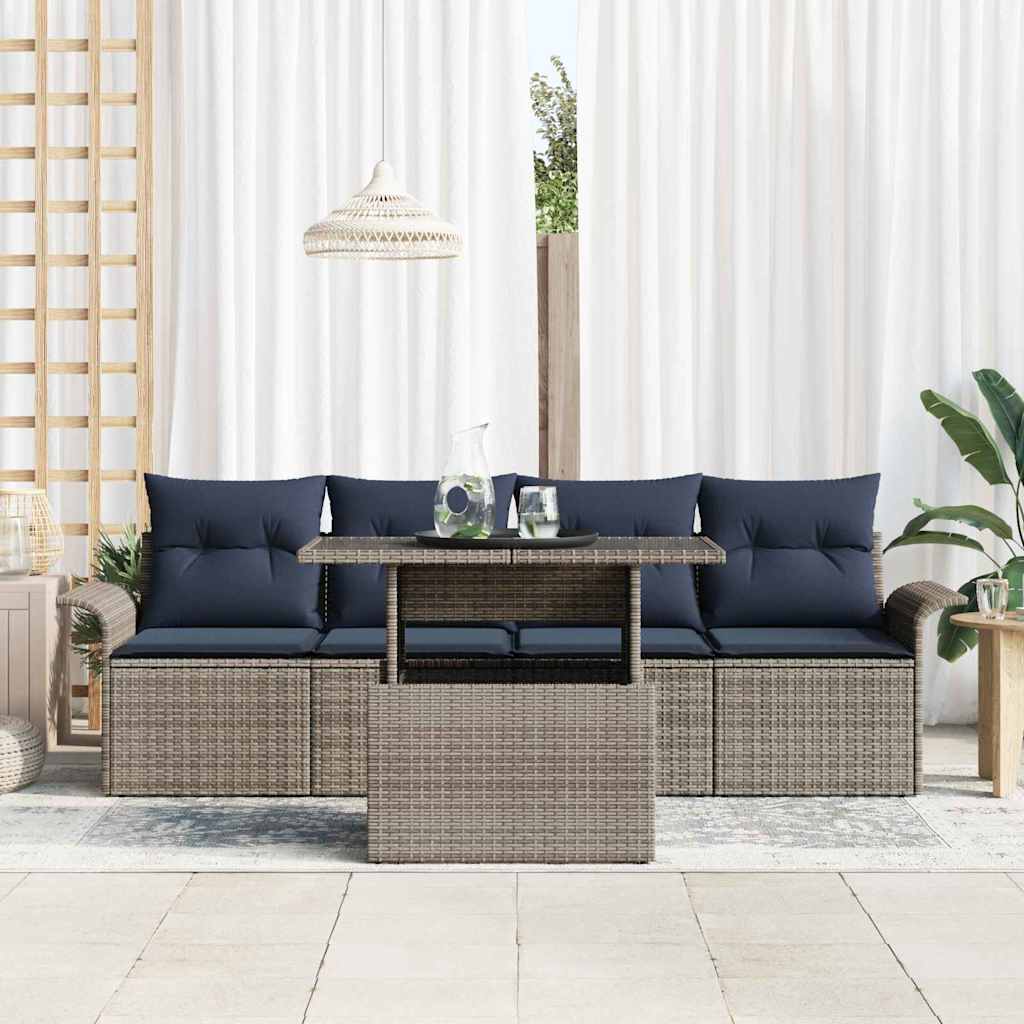 Kerti Kanapé Szett párnával tárolóval 5 pcs Szürke Poli rattan