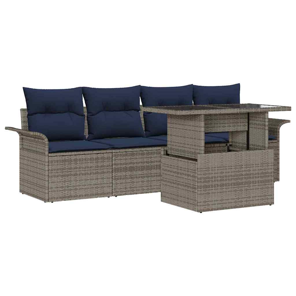 Kerti Kanapé Szett párnával tárolóval 5 pcs Szürke Poli rattan