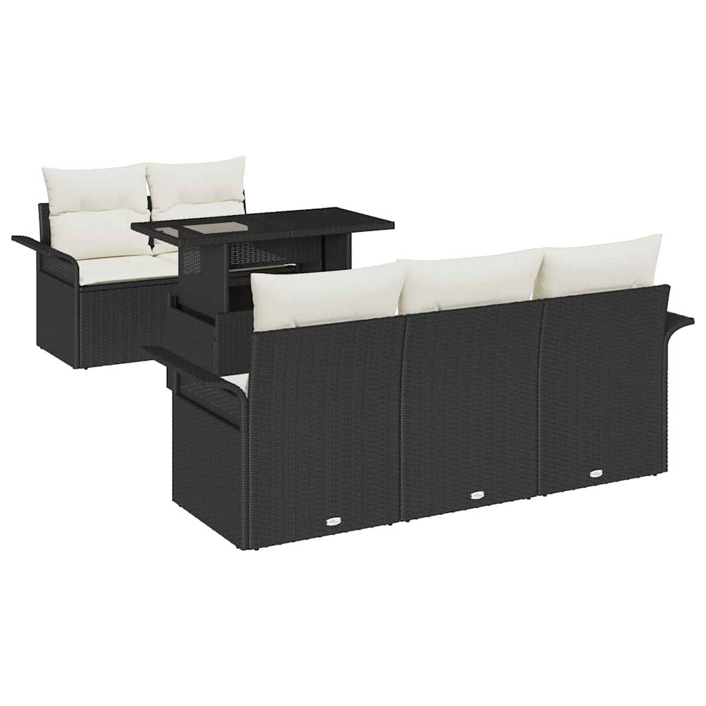 Kerti Kanapé Szett párnával tárolóval 6 pcs Fekete Poly Rattan