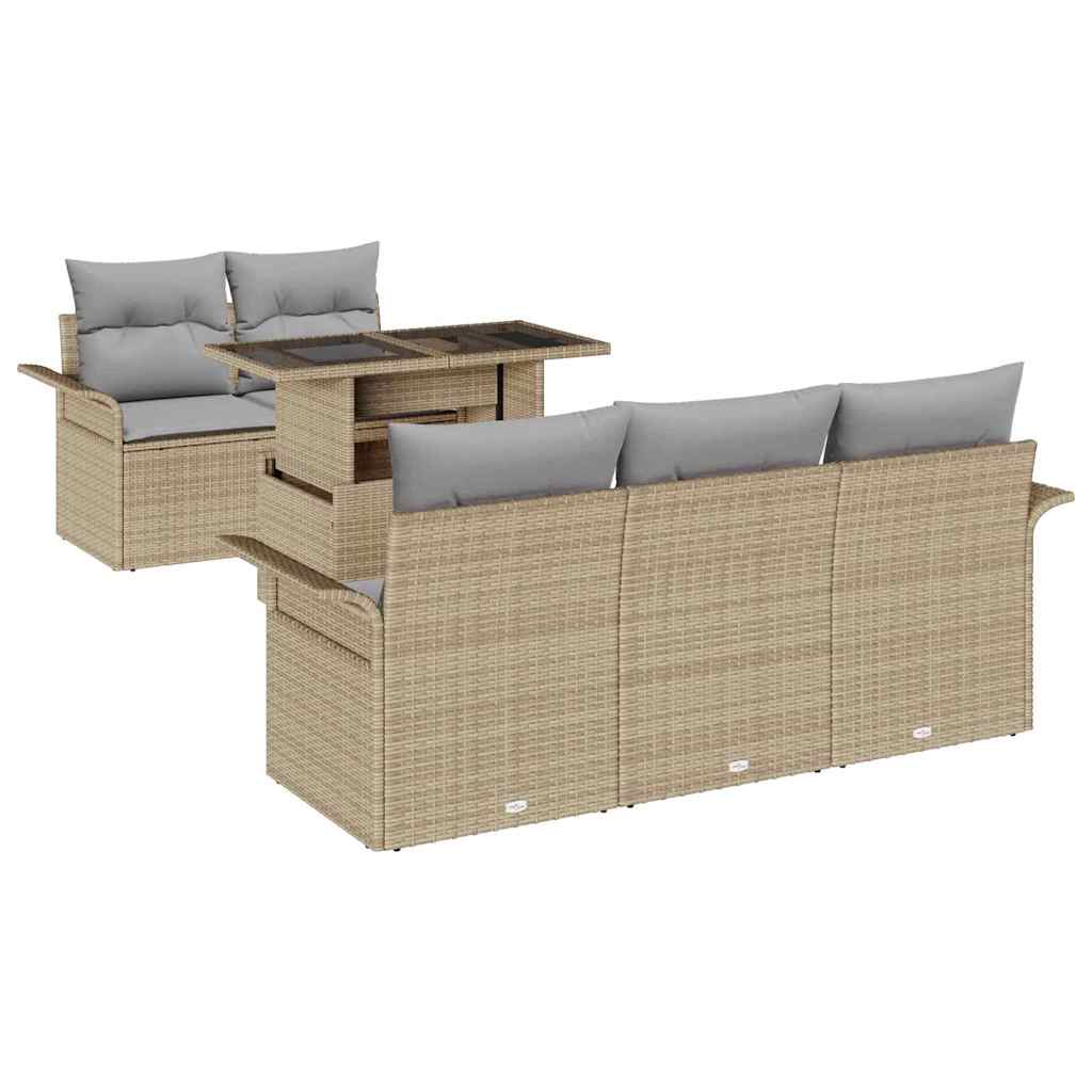 Kerti Kanapé Szett párnával tárolóval 6 pcs Bézs Poly Rattan