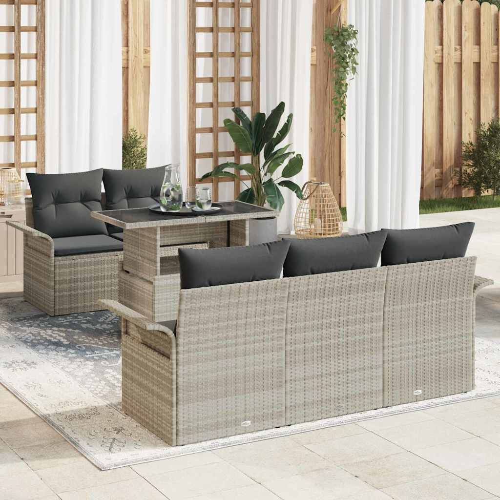 Kerti Kanapé Szett párnával 6 pcs Világosszürke Poly Rattan