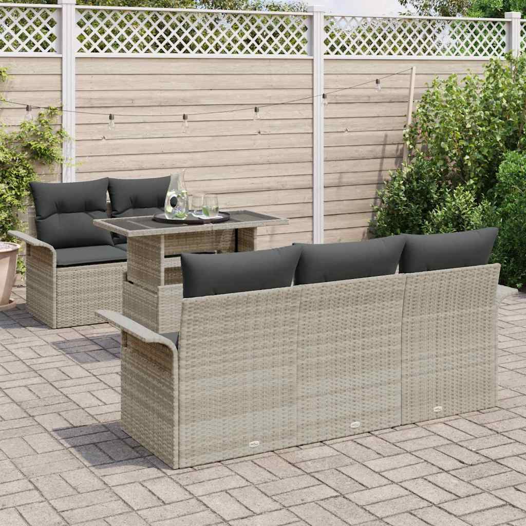 Kerti Kanapé Szett párnával 6 pcs Világosszürke Poly Rattan