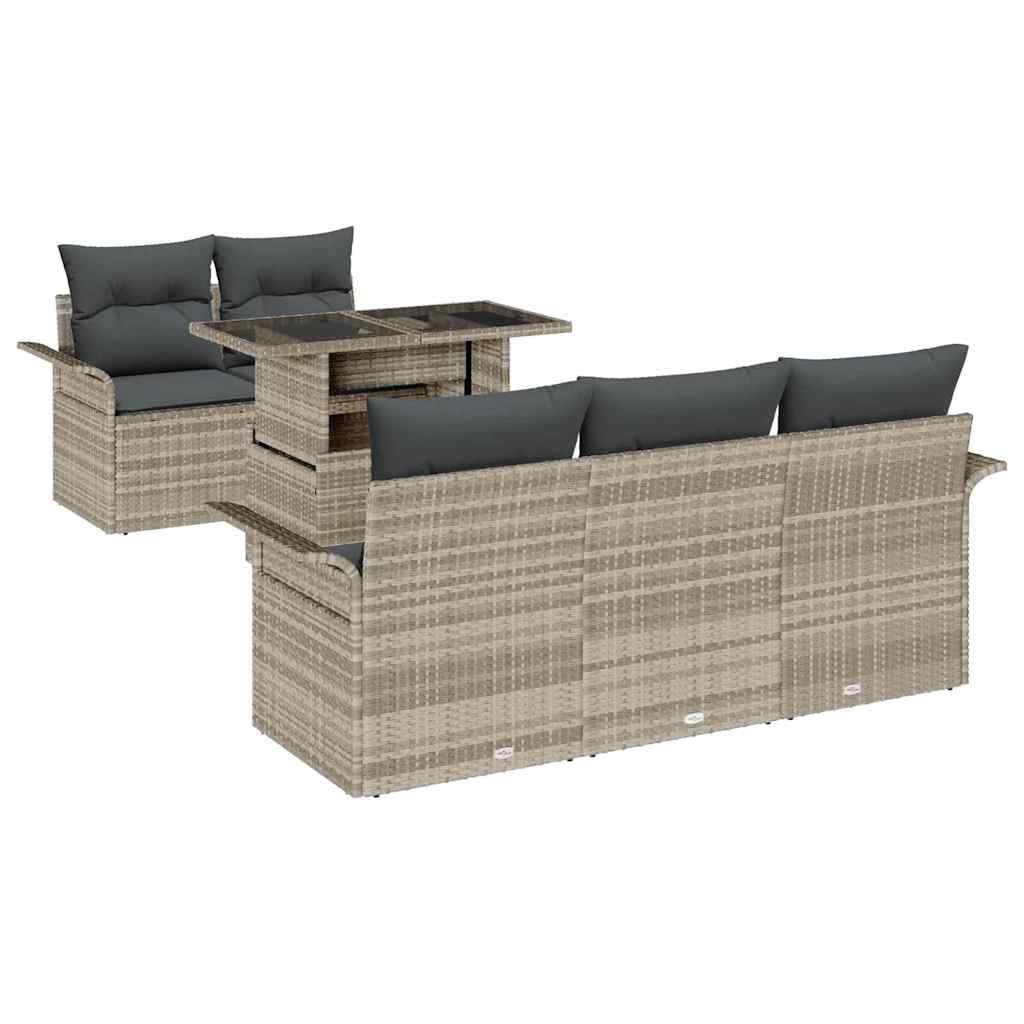 Kerti Kanapé Szett párnával 6 pcs Világosszürke Poly Rattan