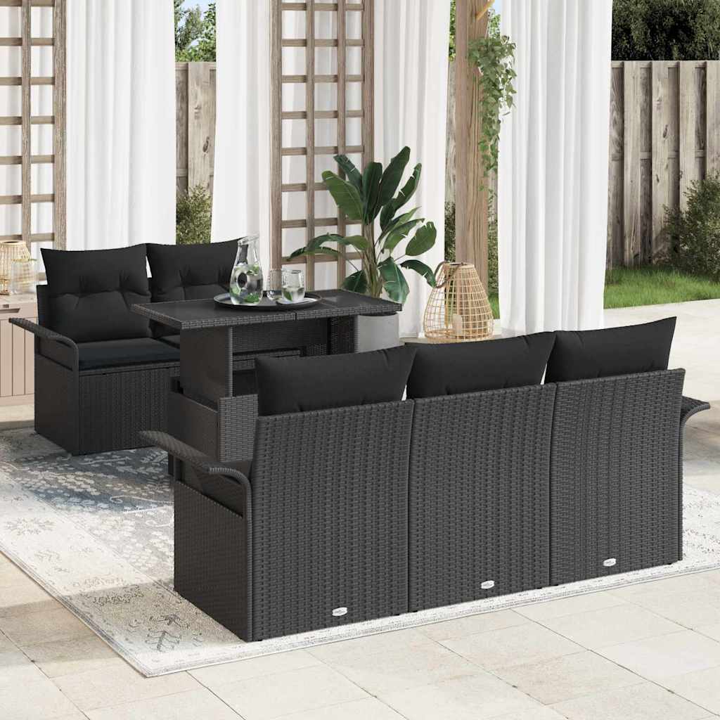 Kerti Kanapé Szett párnával tárolóval 6 pcs Fekete Poly Rattan