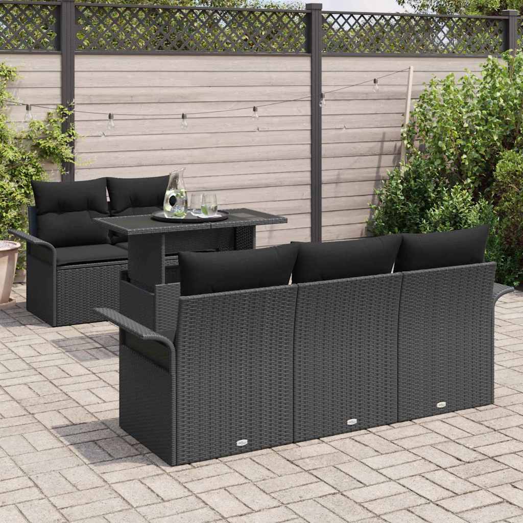 Kerti Kanapé Szett párnával tárolóval 6 pcs Fekete Poly Rattan