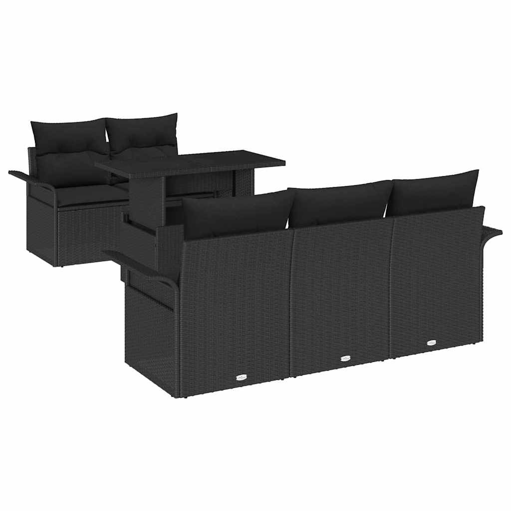 Kerti Kanapé Szett párnával tárolóval 6 pcs Fekete Poly Rattan