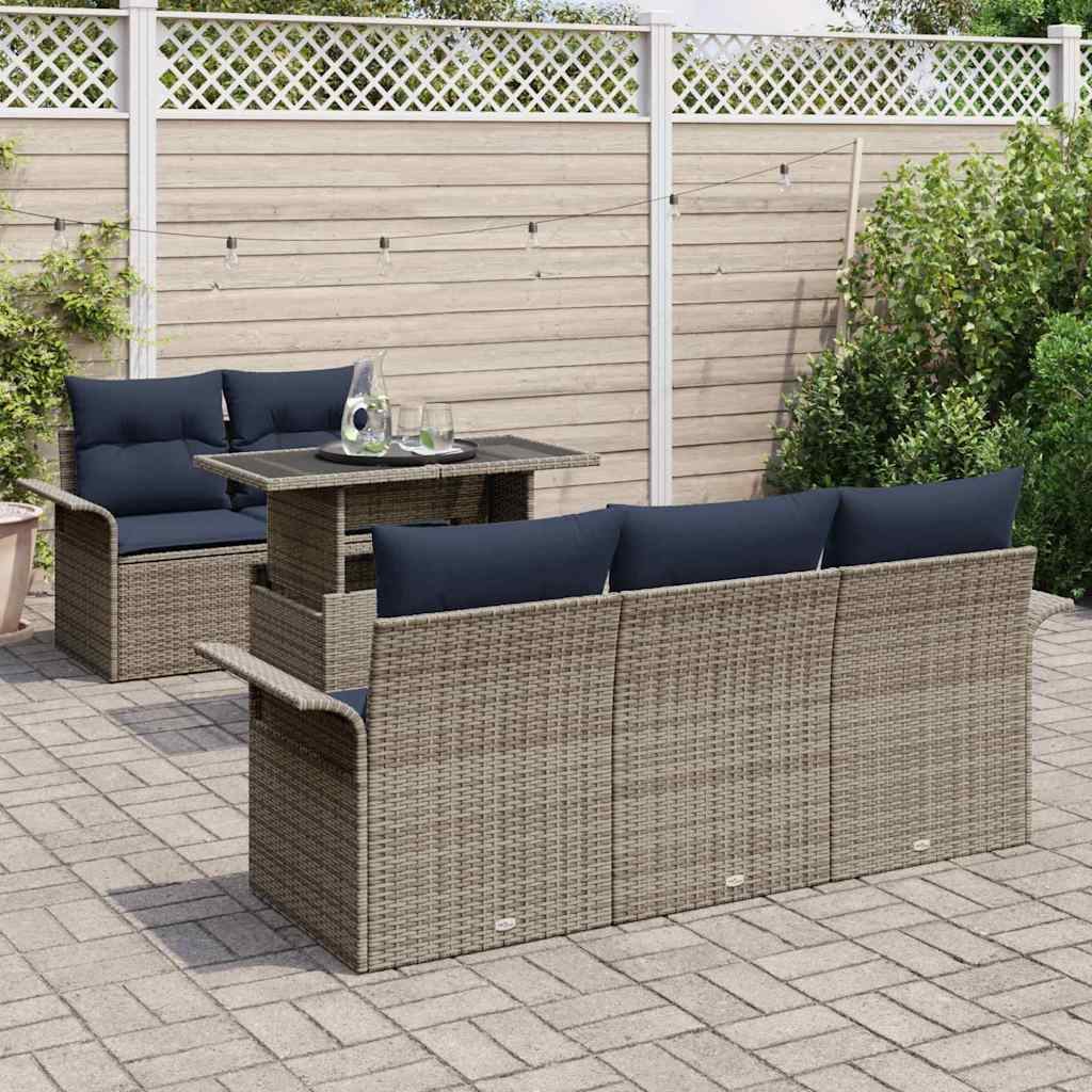 Kerti Kanapé Szett párnával tárolóval 6 pcs Szürke Poly Rattan