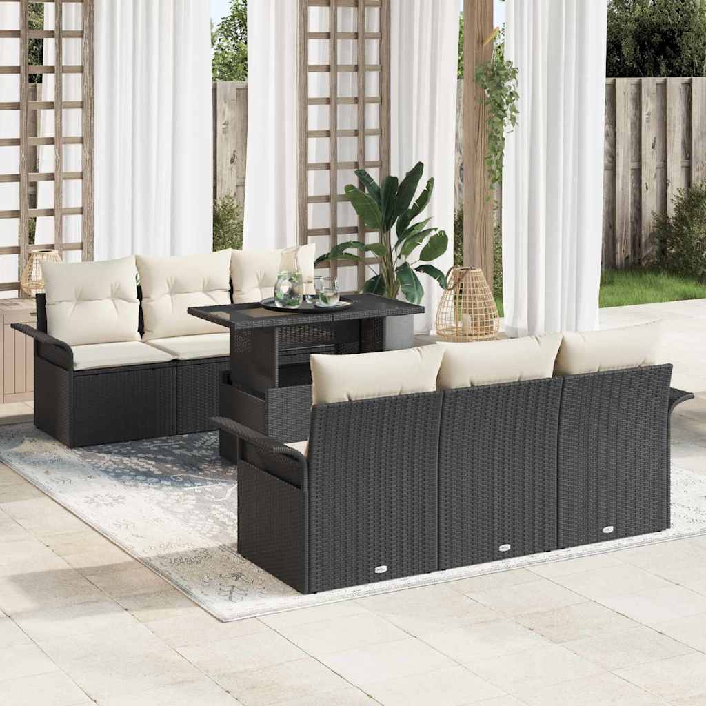 Kerti Kanapé Szett párnával tárolóval 7 pcs Fekete Poli rattan